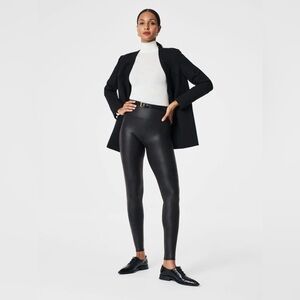 Spanx Black Faux Leather High Waisted Leggings Size Med